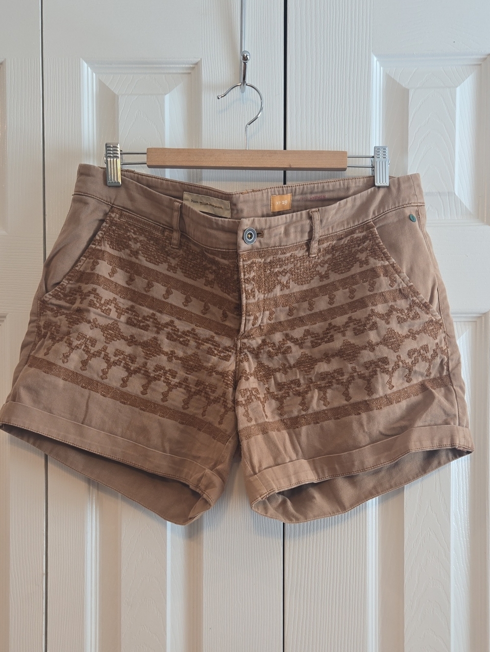 Pilcro and the Letterpress (Anthropologie) Tan Embroidered Women’s Shorts